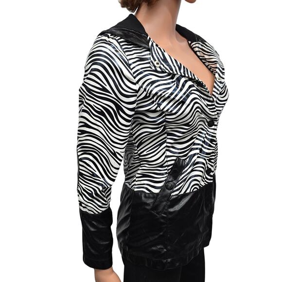 Dollhouse Hooded Rain Jacket Zebra Animal Print Elbow Patch S/M Black White - Picture 5 of 12